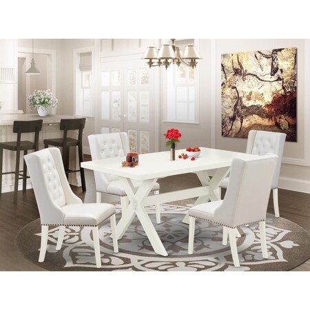 East West Furniture 5 Piece X-Style Dining Table Set - Linen White X026FO244-5